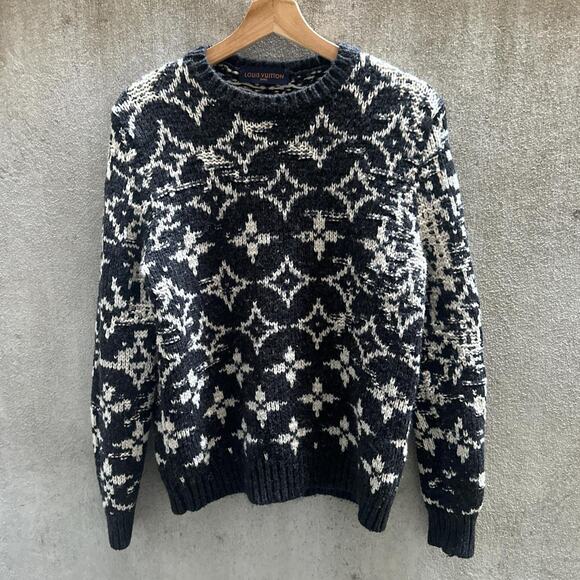 Louis Vuitton Sweater Virgil Era Gray White Monogram Wool Knit Size XS - Picture 1 of 6